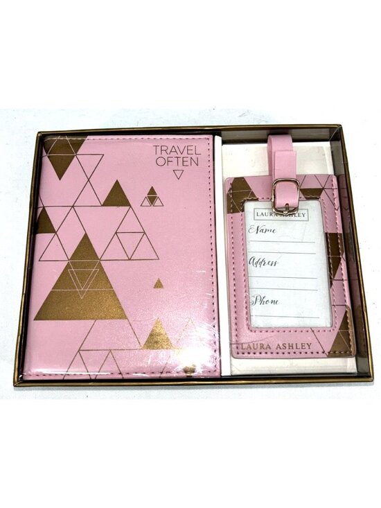Laura Ashley Accessories - Laura Ashley Deluxe Set Passport Holder and Luggage Tag Pink Faux Leather NEW